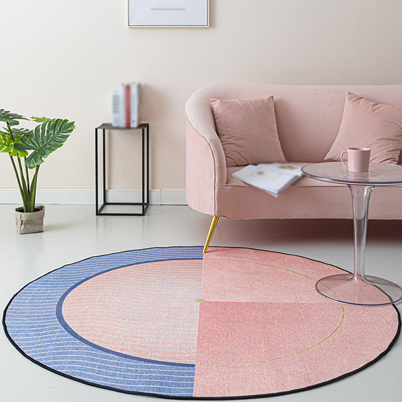 Modernism Swirl Stripe Pattern Rug Pink Chenille Rug Non-Slip Pet Friendly Washable Area Rug for Bedroom
