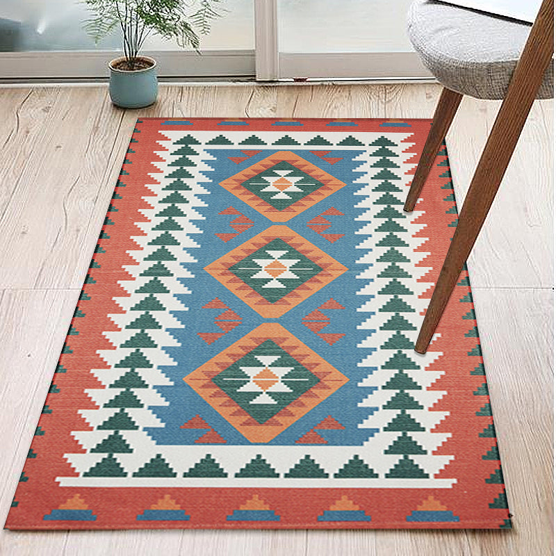 Unique Tribal Striped Pattern Rug Multicoloured Southwestern Rug Cotton Washable Non-Slip Pet Friendly Carpet for Living Room