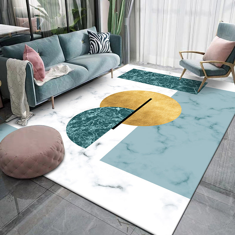 Decorative Marble Surface Pattern Rug Green and White Nordic Rug Polyester Washable Non-Slip Pet Friendly Carpet for Home
