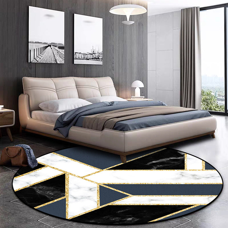 Blue Marble Surface Pattern Area Rug Polyester Minimalist Rug Washable Anti-Slip Backing Rug for Decoration