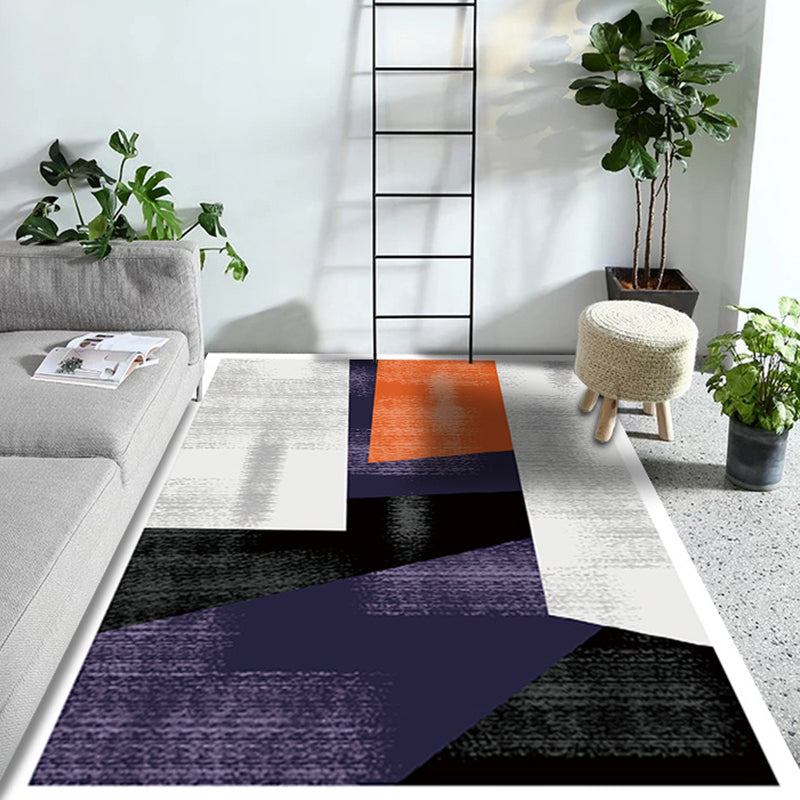 Multi Colored Geometric Pattern Rug with Stripe Polyester Modernist Rug Washable Anti-Slip Backing Carpet for Study