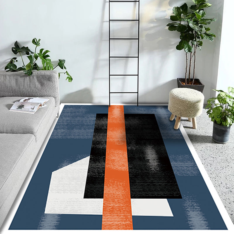 Multi Colored Geometric Pattern Rug with Stripe Polyester Modernist Rug Washable Anti-Slip Backing Carpet for Study