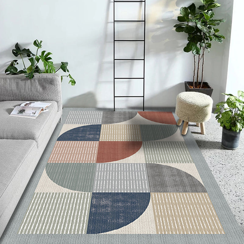 Multi Colored Geometric Pattern Rug with Stripe Polyester Modernist Rug Washable Anti-Slip Backing Carpet for Study
