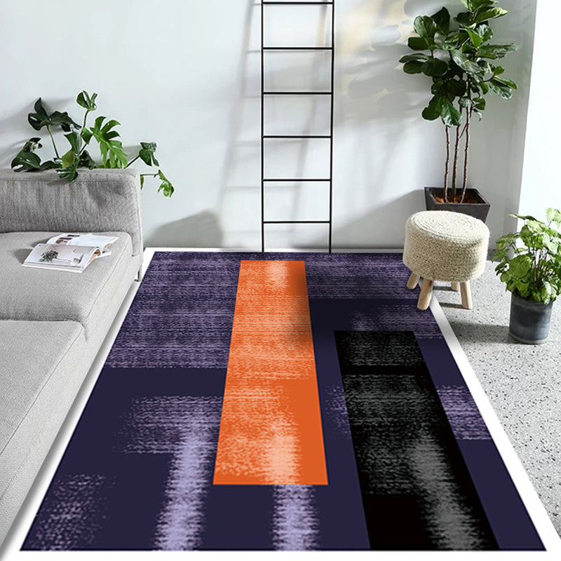 Multi Colored Geometric Pattern Rug with Stripe Polyester Modernist Rug Washable Anti-Slip Backing Carpet for Study