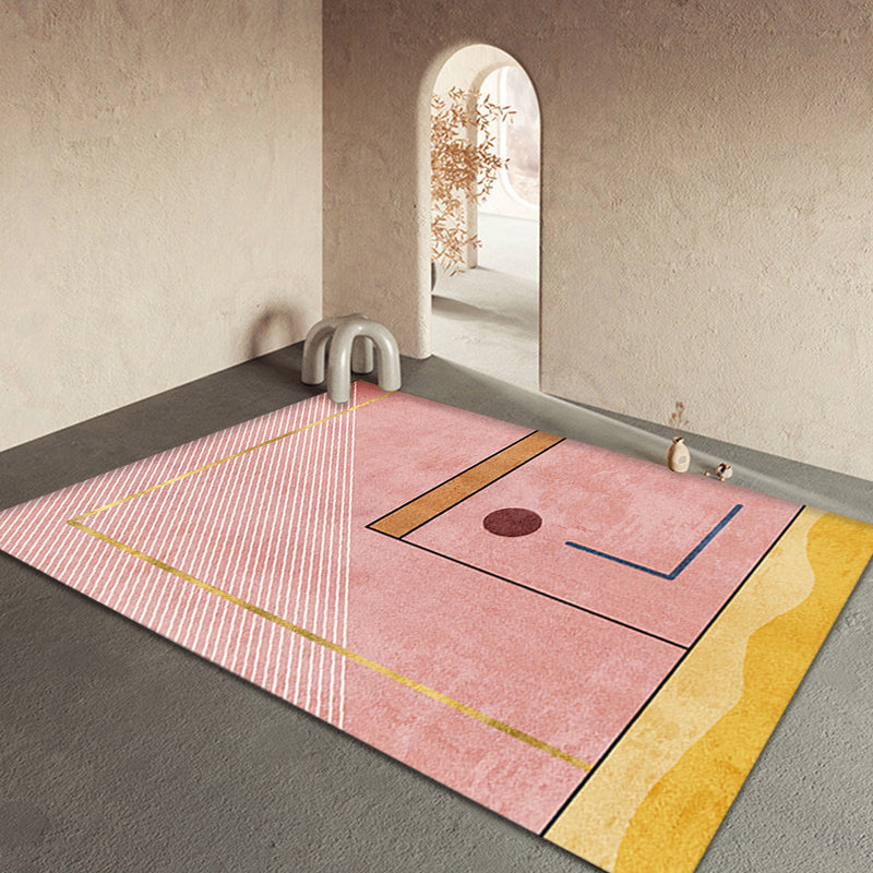 Multi Color Modern Carpet Polyester Colorblock Geometry Pattern Rug Pet Friendly Washable Non-Slip Rug for Living Room