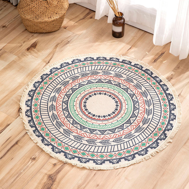 Moroccan Tribal Flower Pattern Rug Multicolor Flax Rug Non-Slip Pet Friendly Washable Area Rug for Bedroom