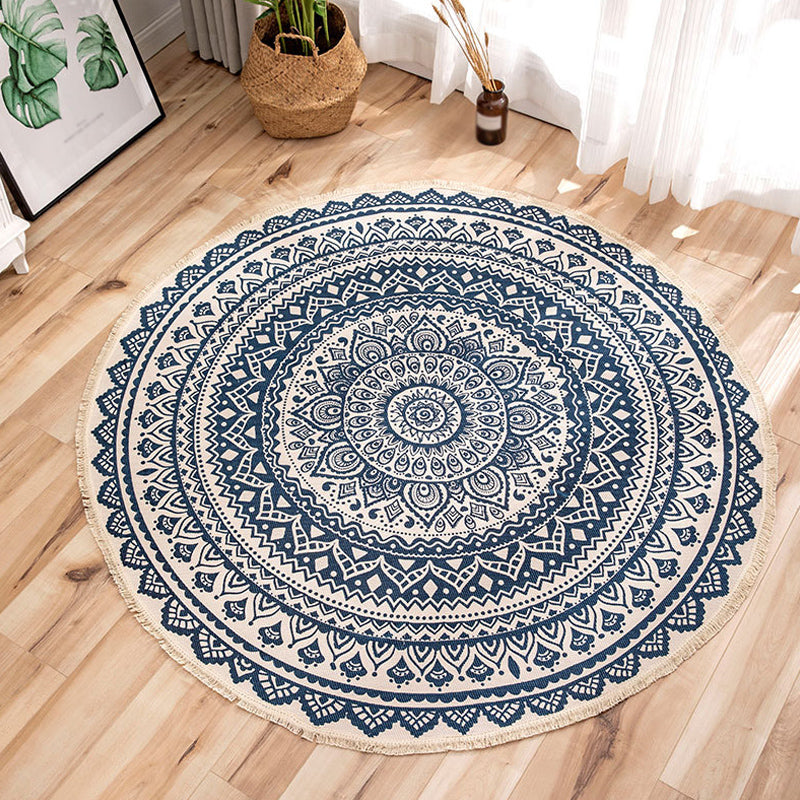 Moroccan Tribal Flower Pattern Rug Multicolor Flax Rug Non-Slip Pet Friendly Washable Area Rug for Bedroom