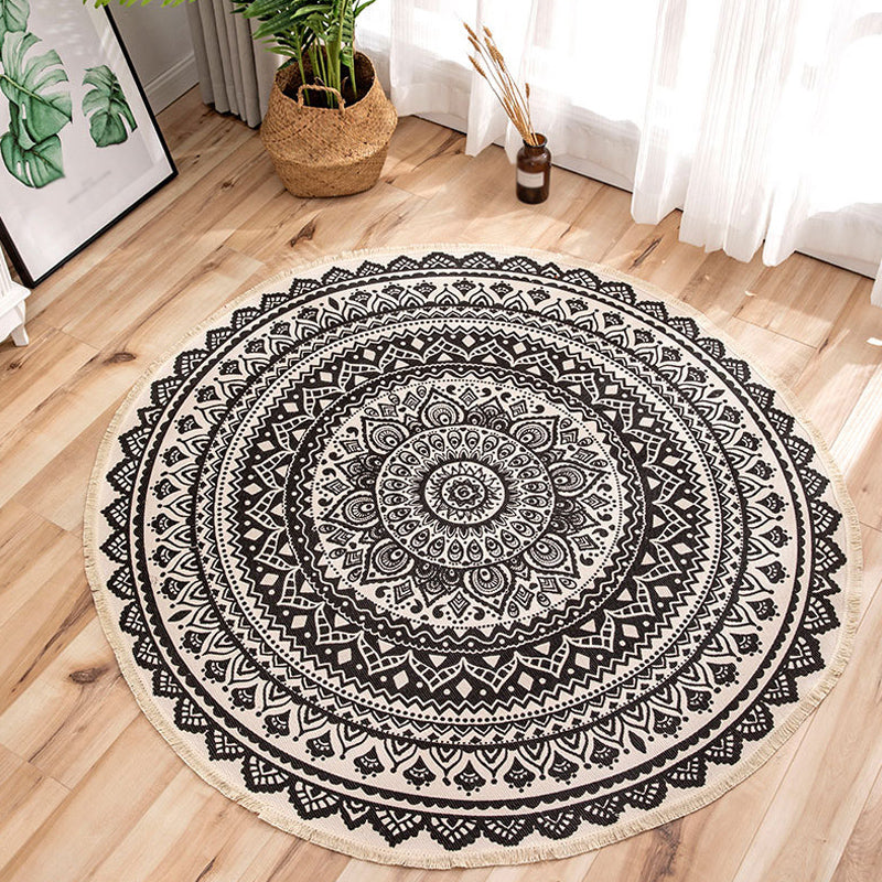 Moroccan Tribal Flower Pattern Rug Multicolor Flax Rug Non-Slip Pet Friendly Washable Area Rug for Bedroom