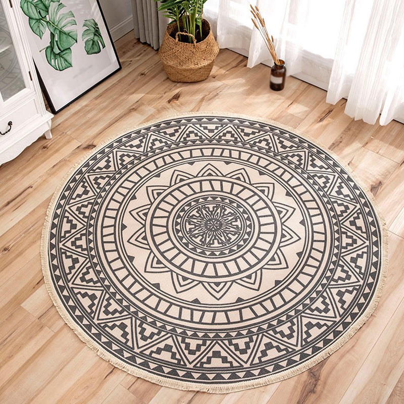Moroccan Tribal Flower Pattern Rug Multicolor Flax Rug Non-Slip Pet Friendly Washable Area Rug for Bedroom