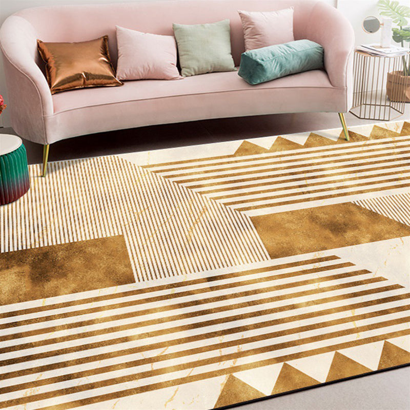 Stylish Geometric Pattern Rug with Stripe Yellow Nordic Rug Polyester Washable Non-Slip Pet Friendly Carpet for Living Room