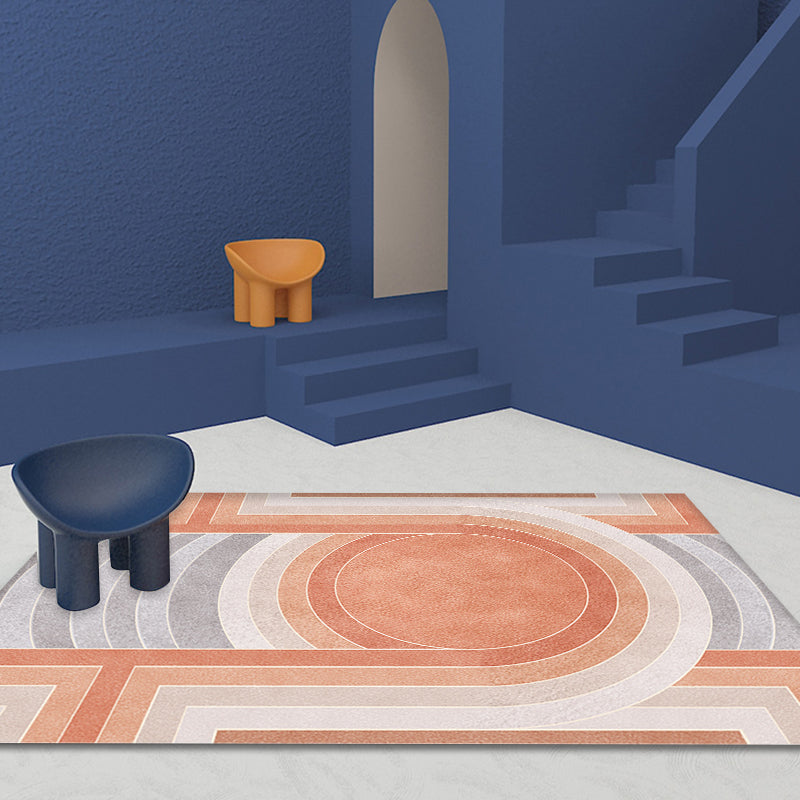 Orange Modern Area Rug Polypropylene Geometric and Stripe Pattern Rug Pet Friendly Washable Non-Slip Rug for Parlor