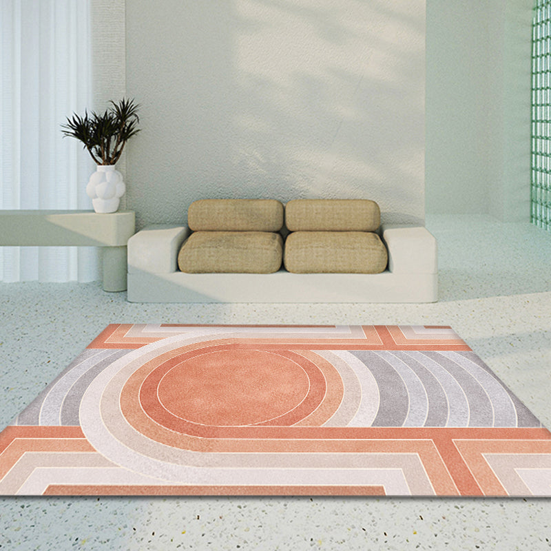 Orange Modern Area Rug Polypropylene Geometric and Stripe Pattern Rug Pet Friendly Washable Non-Slip Rug for Parlor