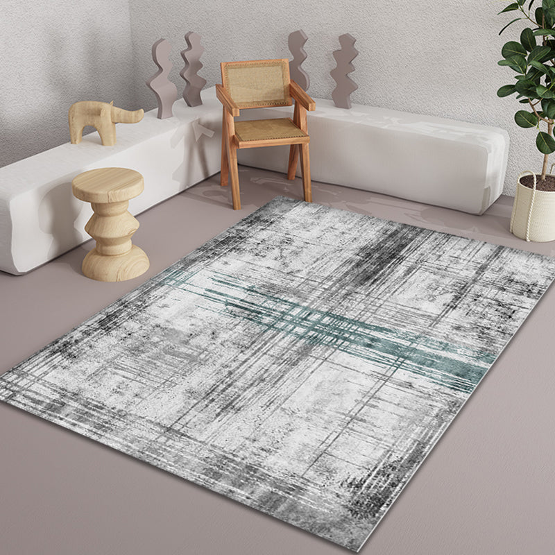 Modern Abstract Rug Smoke Grey Polyester Rug Anti-Slip Backing Pet Friendly Washable Area Rug for Home
