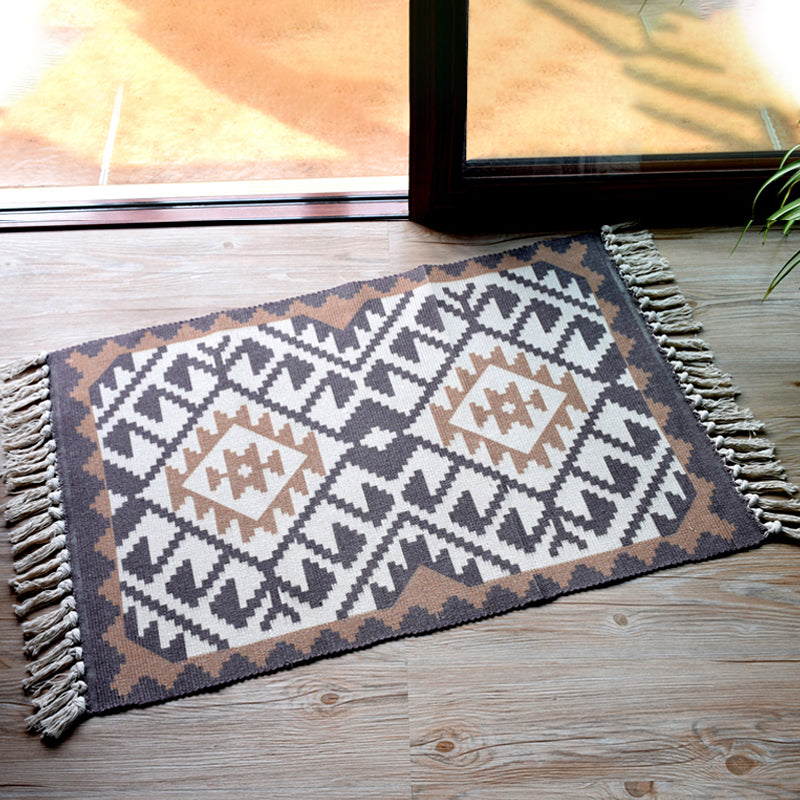 Stylish Tribal Pattern Rug Multicolor Moroccan Rug Cotton Washable Non-Slip Pet Friendly Carpet for Living Room