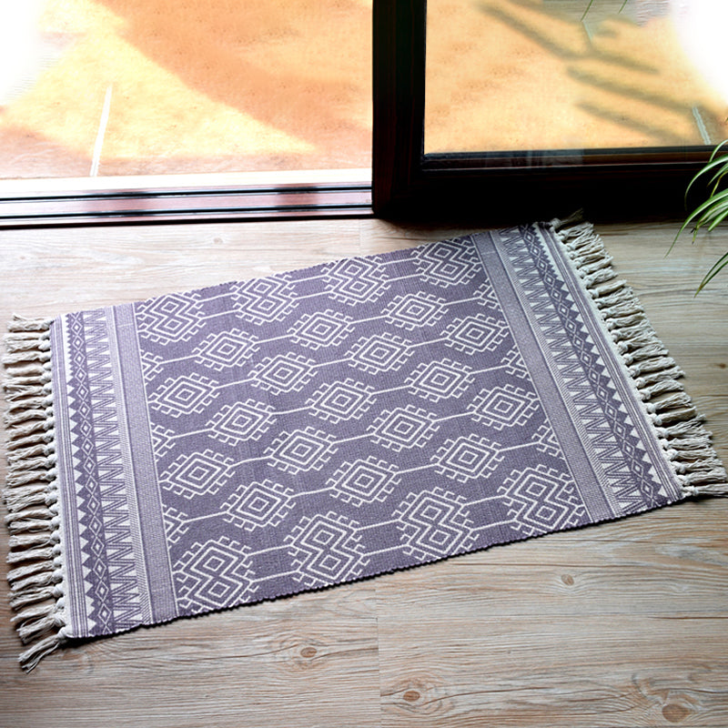 Stylish Tribal Pattern Rug Multicolor Moroccan Rug Cotton Washable Non-Slip Pet Friendly Carpet for Living Room