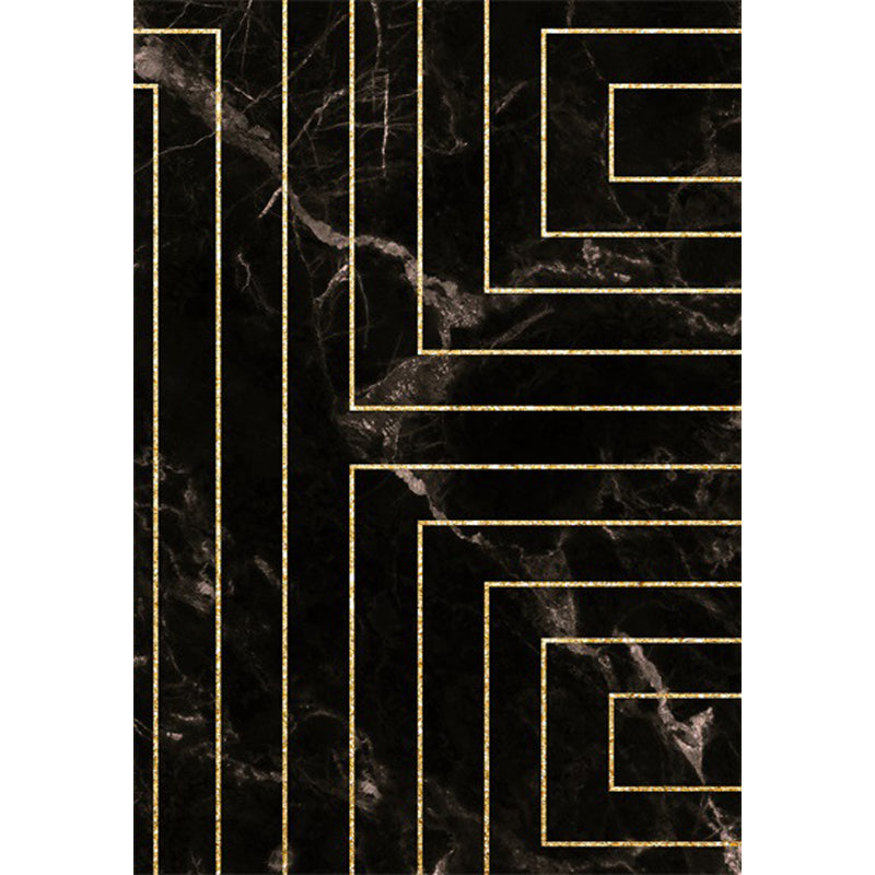 Black Marble Surface Pattern Area Rug with Stripe Polyester Modern Rug Washable Anti-Slip Backing Rug for Decoration