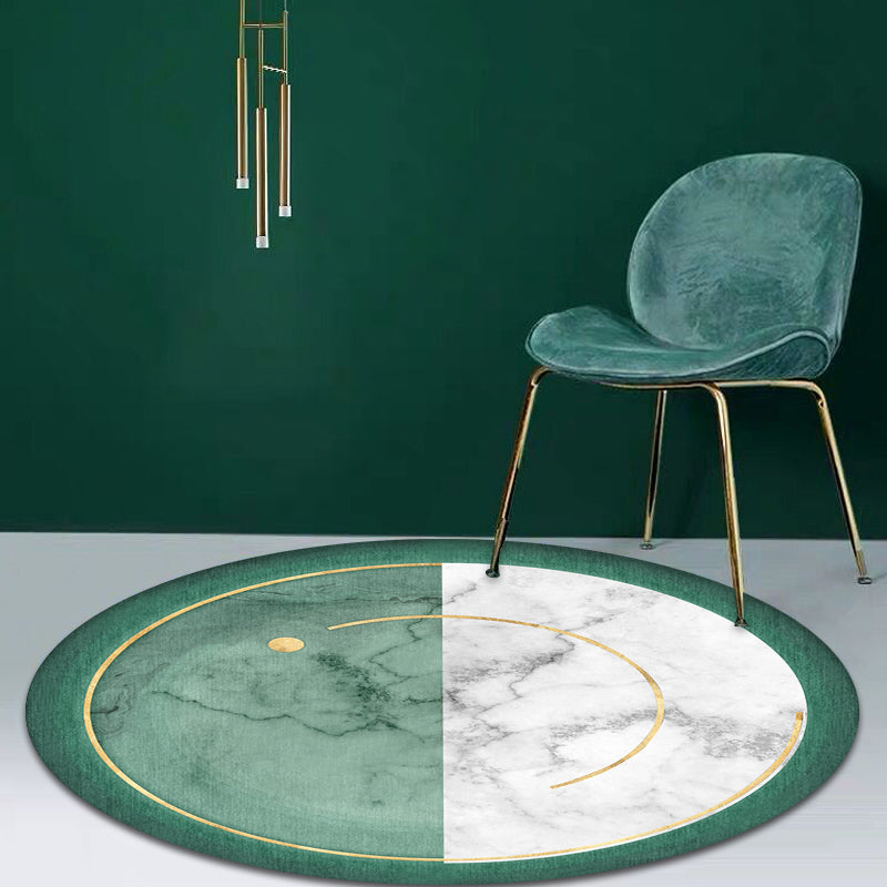Contemporary Home Rug Green Circle and Marble Surface Pattern Area Rug Polyester Washable Non-Slip Pet Friendly Rug