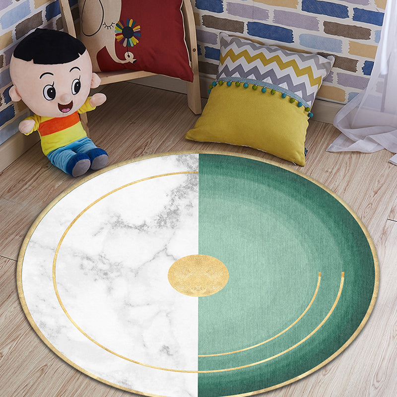 Contemporary Home Rug Green Circle and Marble Surface Pattern Area Rug Polyester Washable Non-Slip Pet Friendly Rug