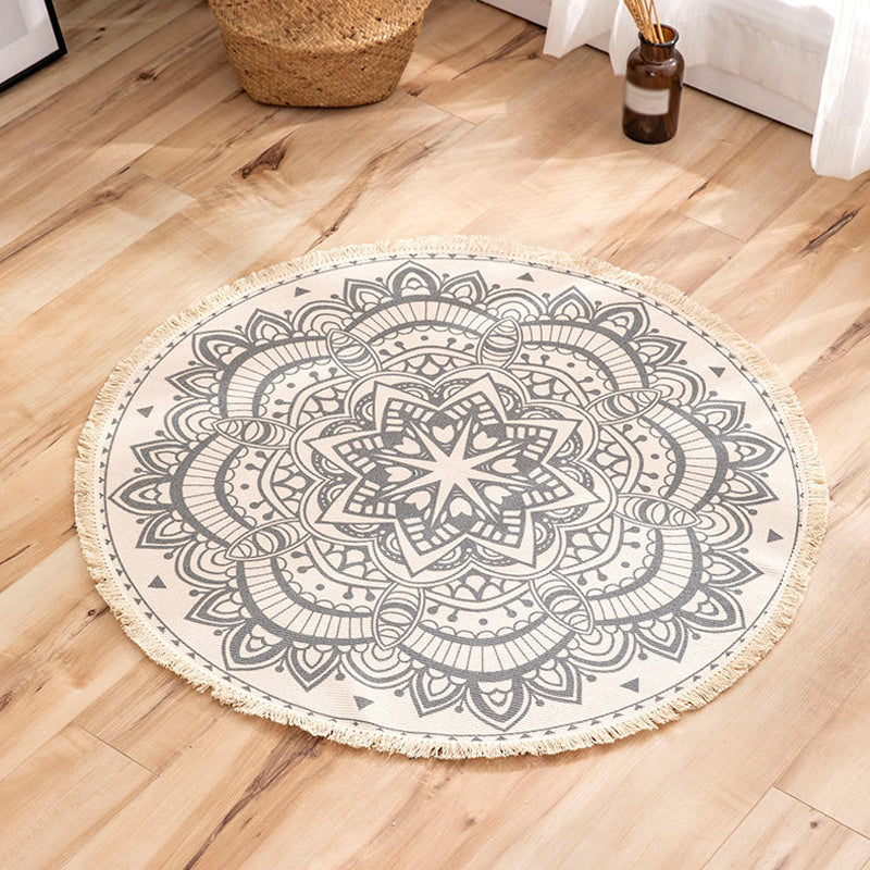Multi-Color Living Room Rug Moroccan Tribal Flower Carpet Flax Anti-Slip Backing Pet Friendly Indoor Rug