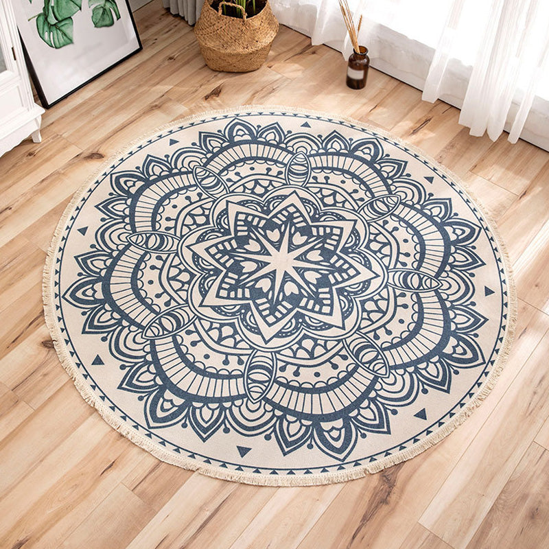 Multi-Color Living Room Rug Moroccan Tribal Flower Carpet Flax Anti-Slip Backing Pet Friendly Indoor Rug