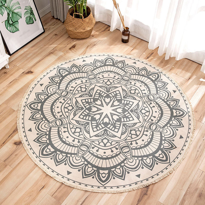 Multi-Color Living Room Rug Moroccan Tribal Flower Carpet Flax Anti-Slip Backing Pet Friendly Indoor Rug
