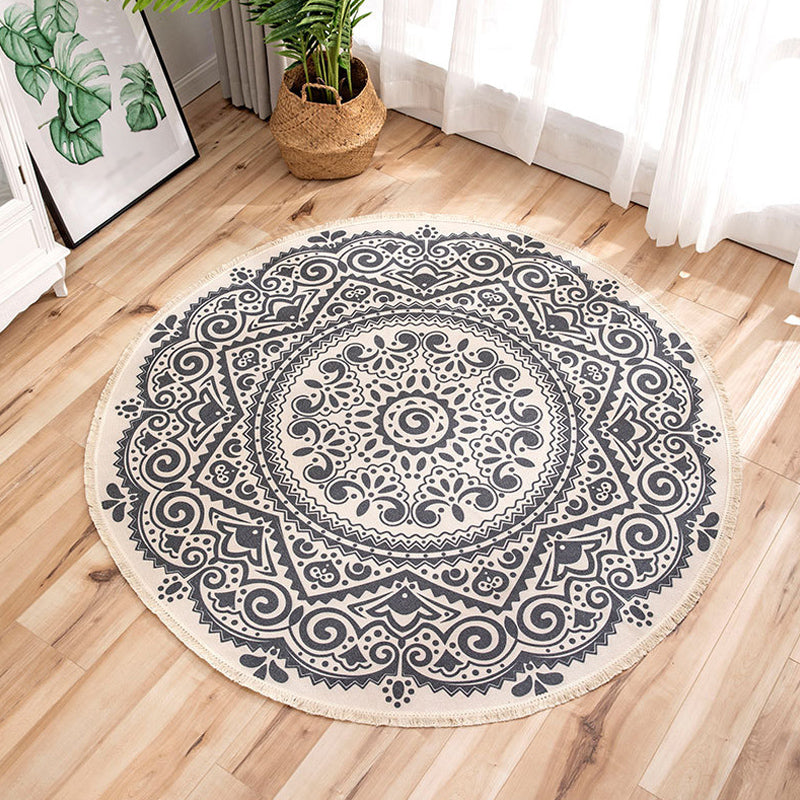 Multi-Color Living Room Rug Moroccan Tribal Flower Carpet Flax Anti-Slip Backing Pet Friendly Indoor Rug