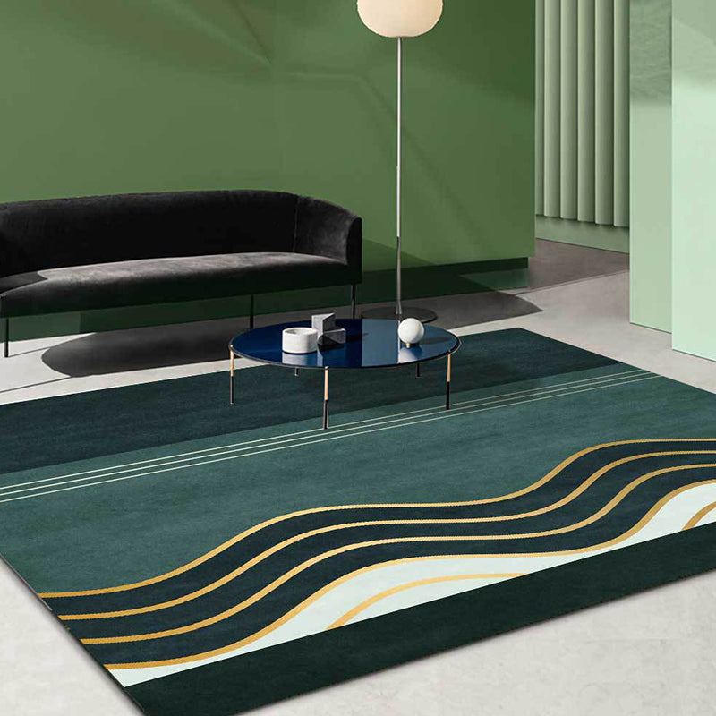 Green Nordic Rug Polypropylene Swirl Stripe Pattern Rug Pet Friendly Washable Non-Slip Area Rug for Bedroom