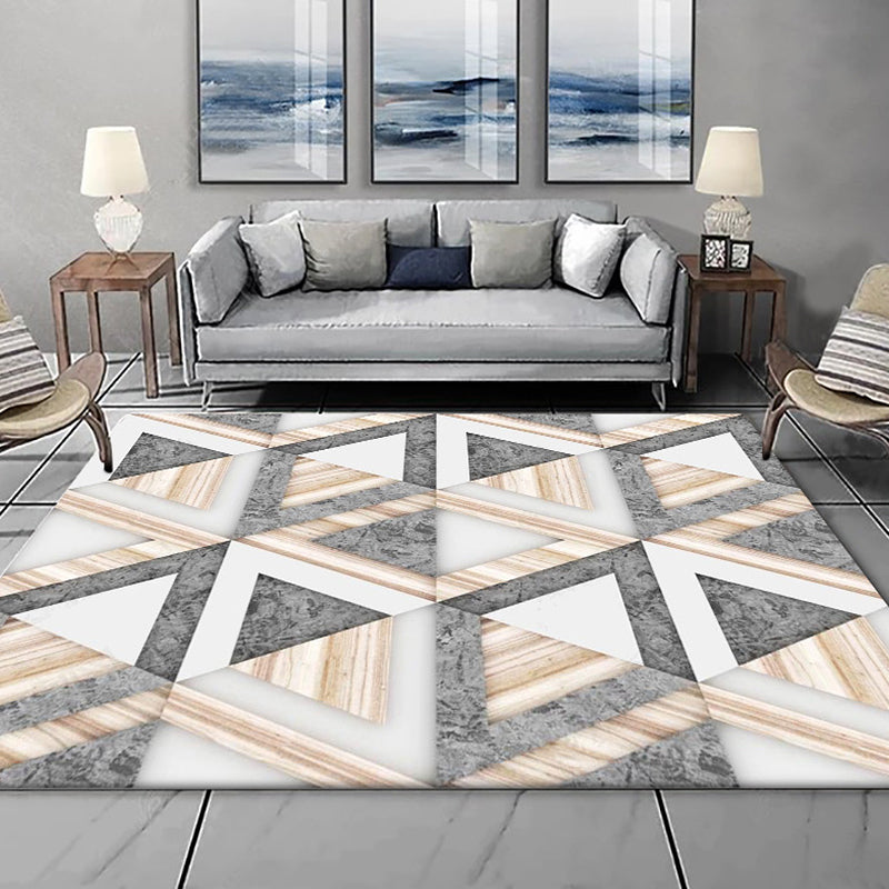 Modernism Triangle Pattern Rug Grey Polyester Rug Non-Slip Backing Pet Friendly Carpet for Living Room