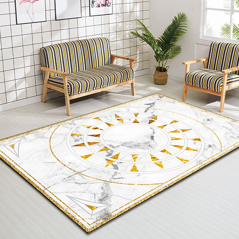 White Geometric Pattern Rug with Marble Surface Polyester Modern Rug Washable Non-Slip Pet Friendly Carpet for Living Room