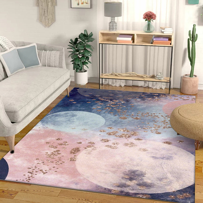 Pink Planets Pattern Rug Polyester Modern Rug Washable Non-Slip Pet Friendly Carpet for Living Room