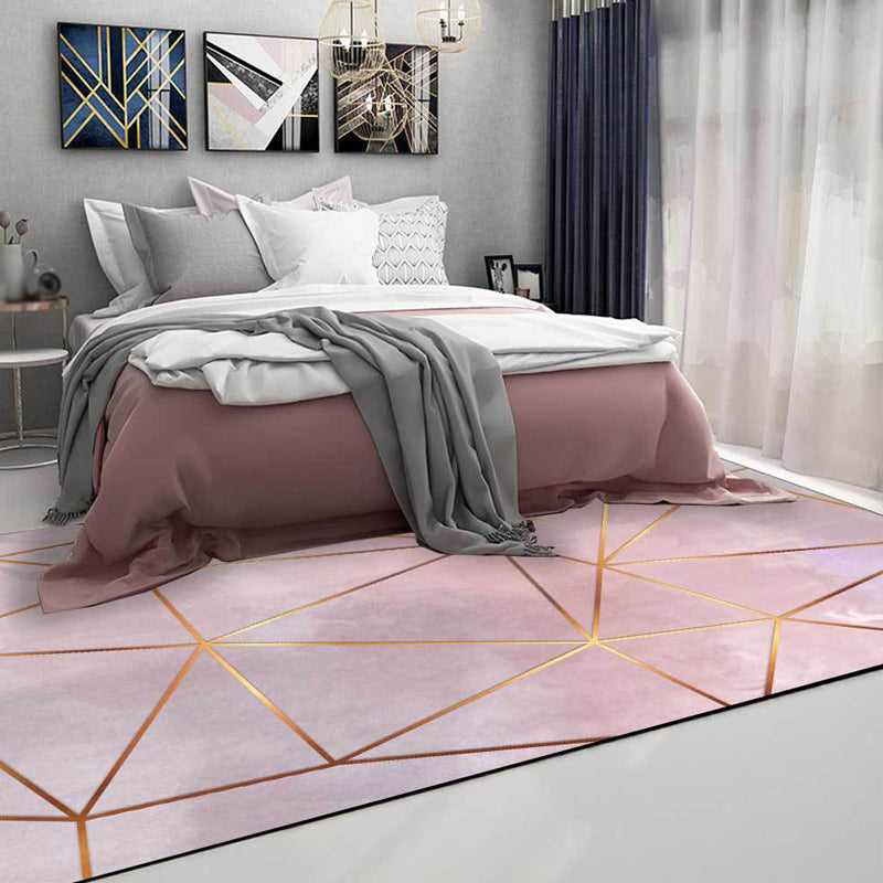 Unique Geometric Pattern Rug Pink Novelty Rug Polypropylene Pet Friendly Washable Non-Slip Area Rug for Bedroom