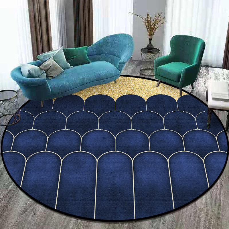 Blue and Gold Contemporary Area Rug Polypropylene Geometric Pattern Rug Pet Friendly Washable Non-Slip Area Rug for Home