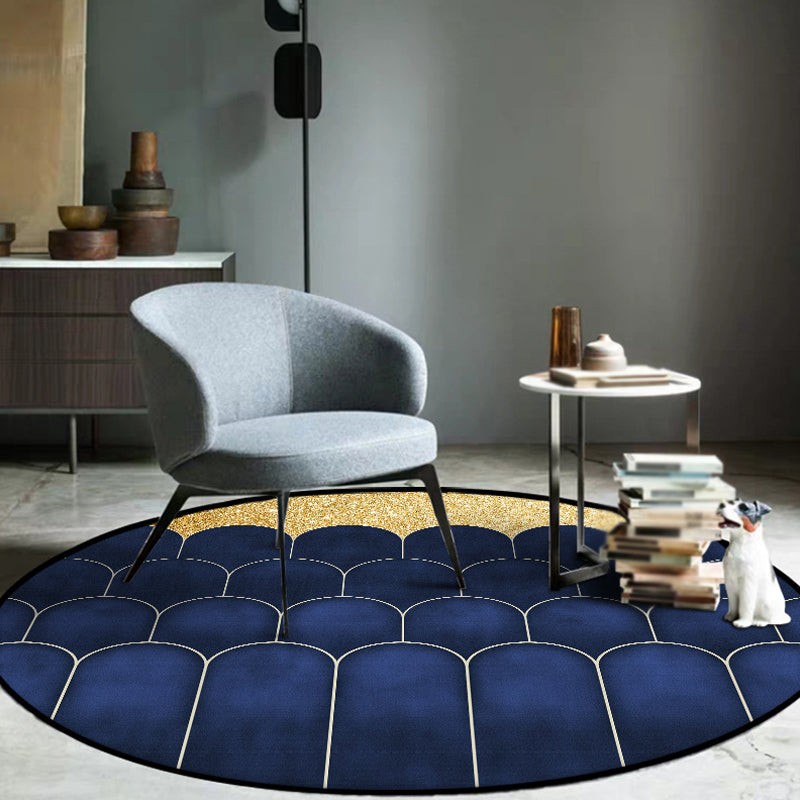 Blue and Gold Contemporary Area Rug Polypropylene Geometric Pattern Rug Pet Friendly Washable Non-Slip Area Rug for Home
