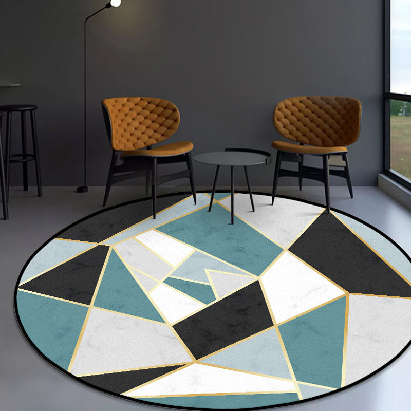 Modern Geometrical Pattern Indoor Rug Blue Synthetics Carpet Pet Friendly Non-Slip Washable Rug for Parlour