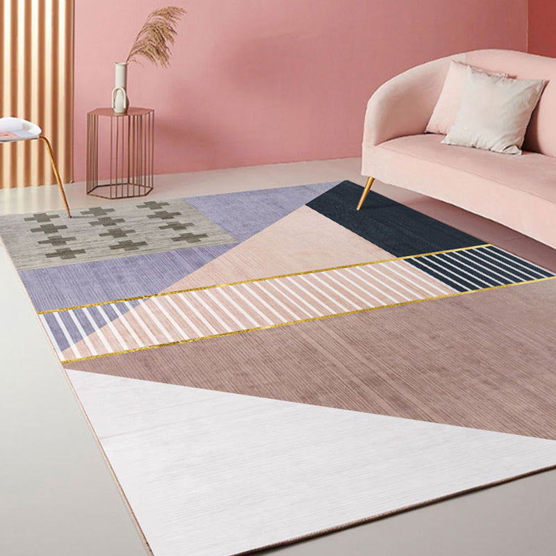 Multi Colored Study Rug Novelty Striped Pattern Rug Polyester Machine Washable Non-Slip Backing Carpet