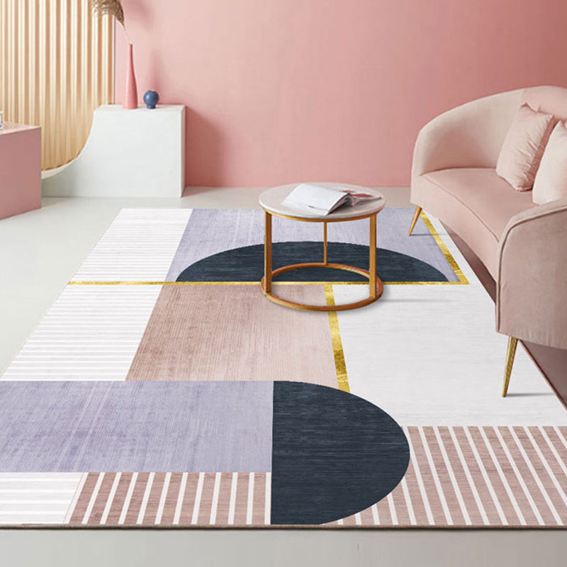 Multi Colored Study Rug Novelty Striped Pattern Rug Polyester Machine Washable Non-Slip Backing Carpet