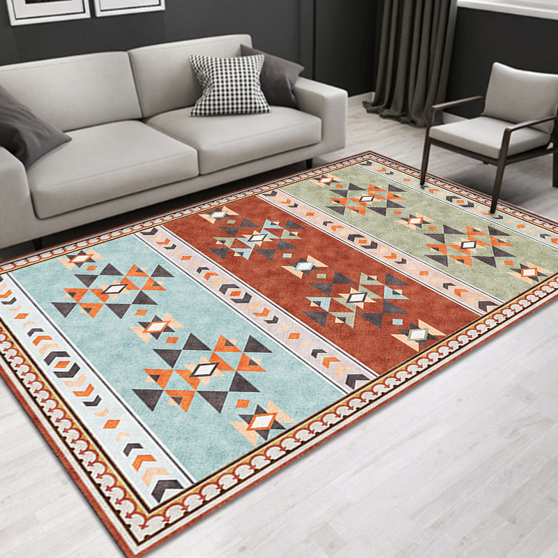 Southwestern Tribal Pattern Rug Multicolor Polyester Rug Anti-Slip Backing Pet Friendly Washable Area Rug for Home