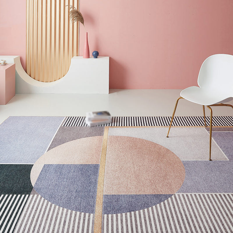 Purple Geometric Pattern Rug with Stripe Chenille Modern Rug Pet Friendly Washable Non-Slip Area Rug for Living Room
