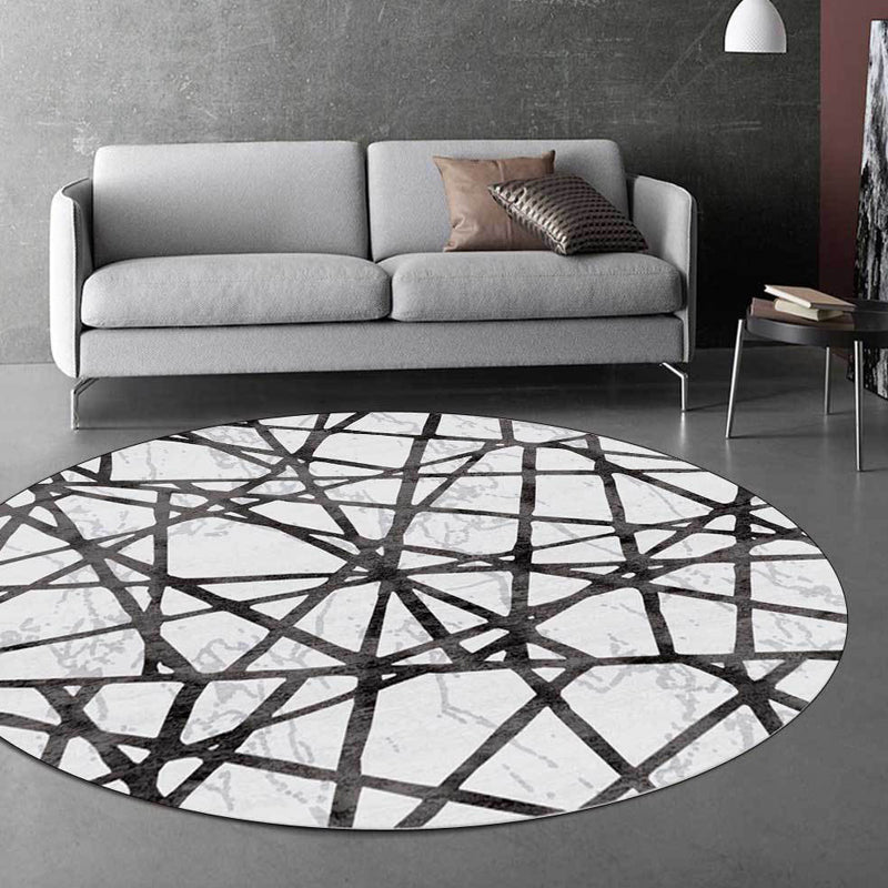 Black Parlor Rug Modernist Geometry Pattern Rug Polypropylene Machine Washable Non-Slip Carpet