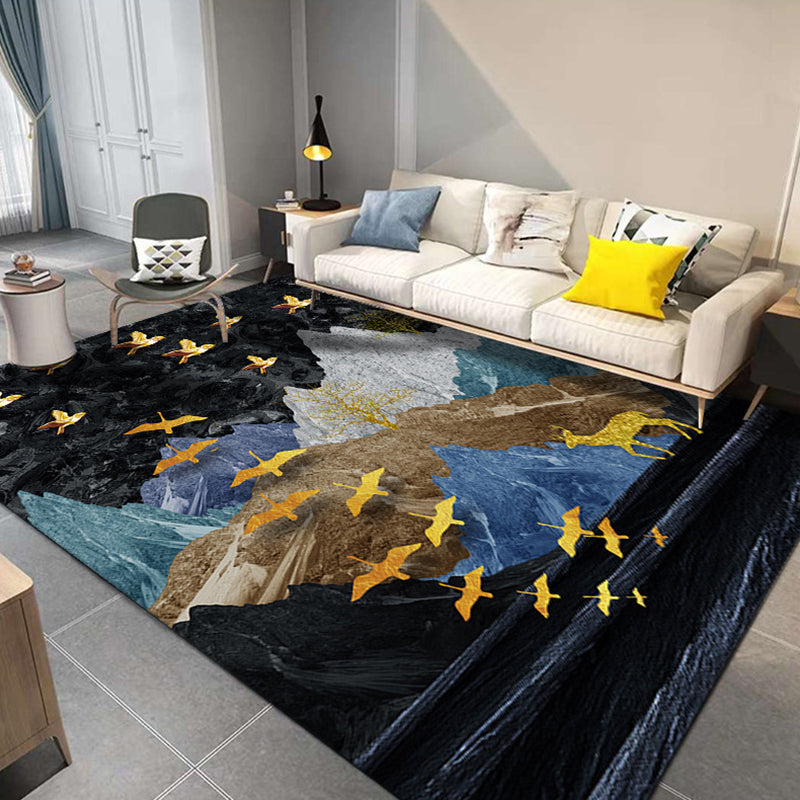 Multi Colored Watercolor Pattern Rug Synthetics Modern Carpet Washable Anti-Slip Backing Rug for Study