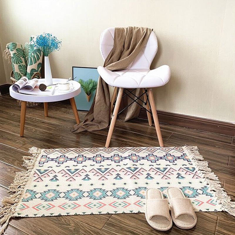 Uniek tribaal patroon Tapijt Multicolor Southwestern Rug Cotton Washable niet-slip huisdiervriendelijk tapijt voor woonkamer