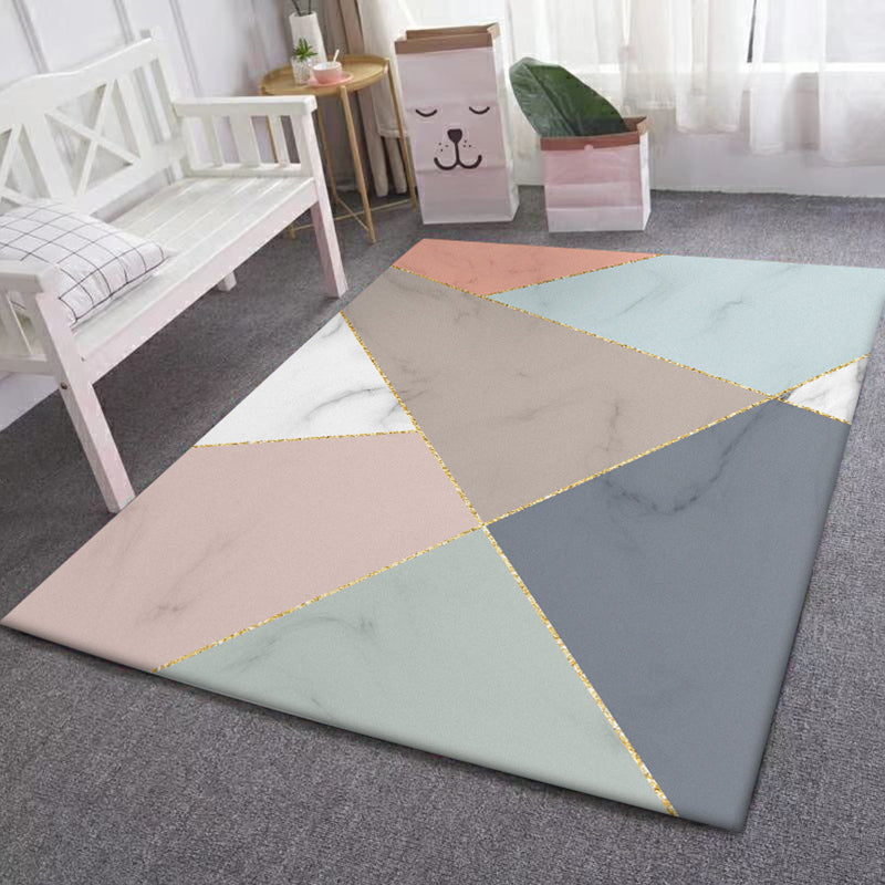 Multicolor Bedroom Rug Modernist Geometric Pattern Rug Polyester Anti-Slip Backing Washable Area Rug