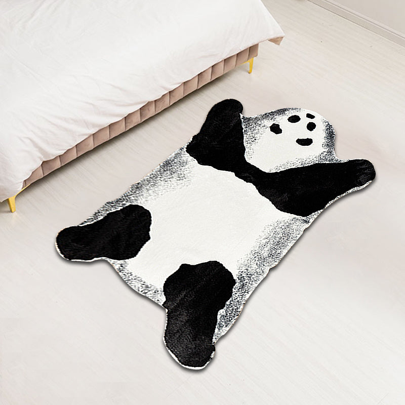 Modernism Panda Pattern Rug White and Black Polyester Rug Non-Slip Pet Friendly Washable Carpet for Living Room