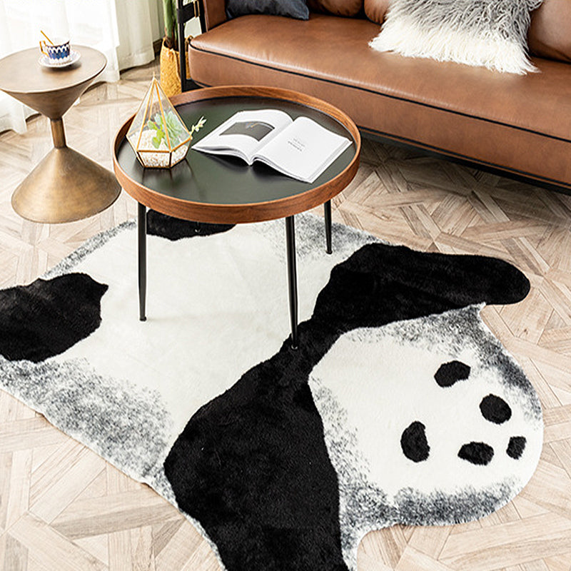 Modernism Panda Pattern Rug White and Black Polyester Rug Non-Slip Pet Friendly Washable Carpet for Living Room