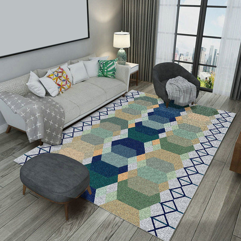 Contemporary Home Area Rug Multicolor Geometric Pattern Rug Synthetics Washable Non-Slip Pet Friendly Rug