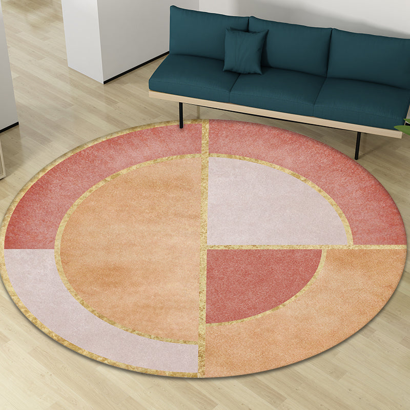 Novelty Circle Pattern Carpet Pink and Orange Polyester Rug Anti-Slip Backing Pet Friendly Washable Rug for Drawing Room