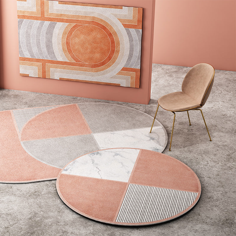 Novelty Circle Pattern Carpet Pink and Orange Polyester Rug Anti-Slip Backing Pet Friendly Washable Rug for Drawing Room