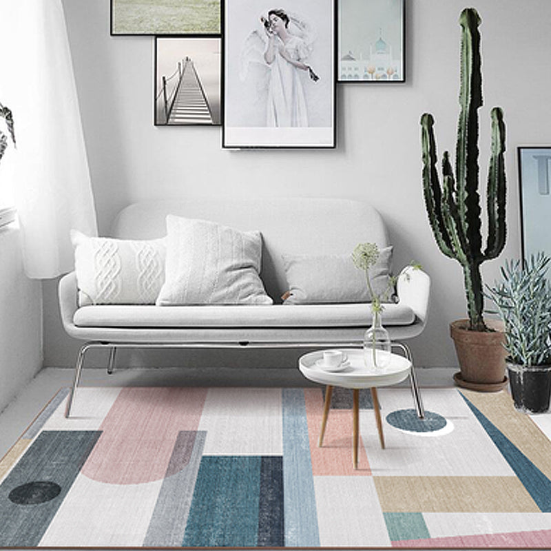 Multi Color Colorblock Geometric Rug Polyester Modern Rug Washable Anti-Slip Backing Carpet for Parlor