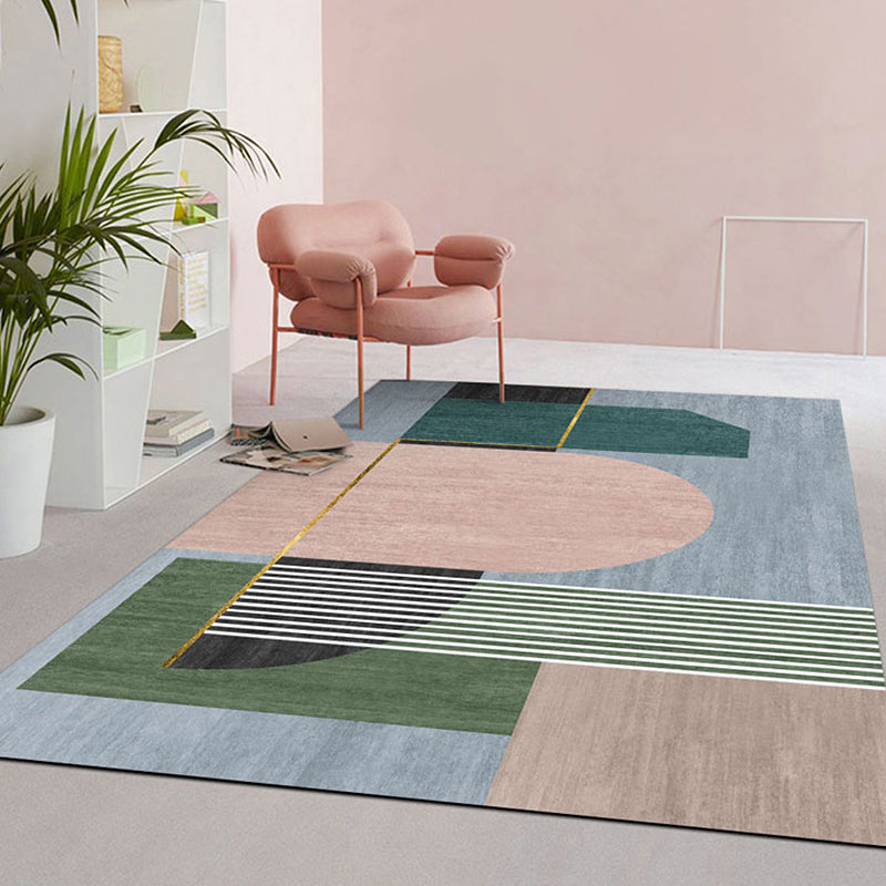 Contemporary Decoration Indoor Rug Multi-Color Colorblock Rug Polyester Washable Non-Slip Pet Friendly Area Rug