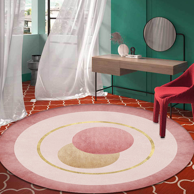 Modern Concentric Circles Pattern Rug Orange and Red Polyester Carpet Anti-Slip Pet Friendly Washable Rug for Bedroom